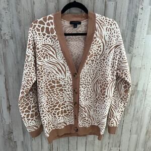 Ann Taylor Mixed Animal Print Boyfriend Button Up Cardigan Womens Size Medium